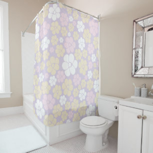 Flower Pattern - Pastel Pink, Yellow and Purple Shower Curtain
