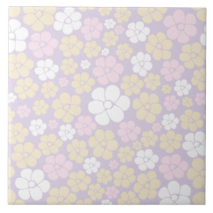 Flower Pattern - Pastel Pink, Yellow and Purple Tile