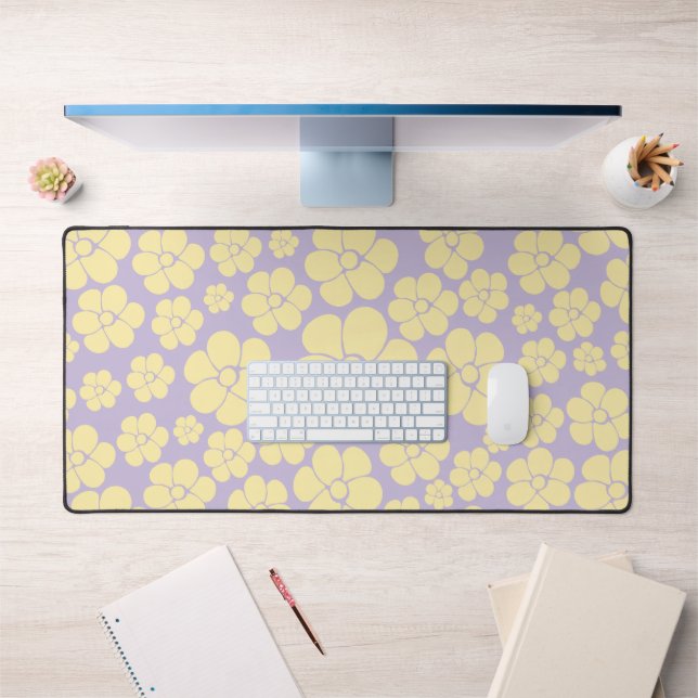 Flower Pattern - Pastel Yellow and Purple  Desk Mat (Office 1)