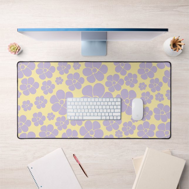 Flower Pattern - Pastel Yellow and Purple  Desk Mat (Office 1)