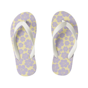Flower Pattern - Pastel Yellow and Purple Kid's Jandals