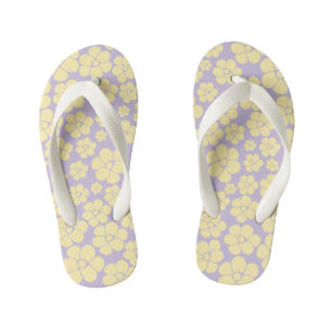 Flower Pattern - Pastel Yellow and Purple Kid's Jandals