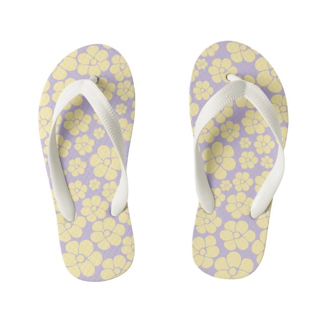 Flower Pattern - Pastel Yellow and Purple  Kid's Jandals (Footbed)