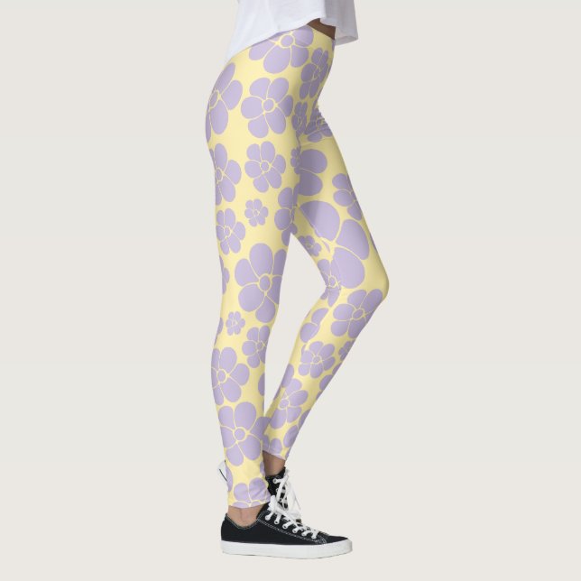 Flower Pattern - Pastel Yellow and Purple Leggings (Right)