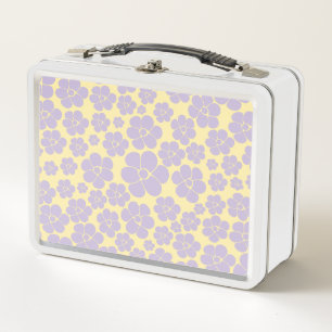 Flower Pattern - Pastel Yellow and Purple Metal Lunch Box
