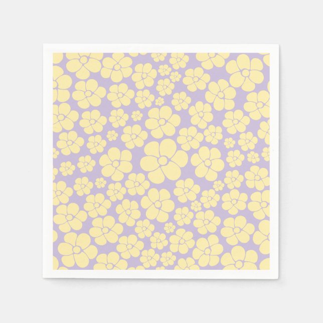 Flower Pattern - Pastel Yellow and Purple Napkin (Front)