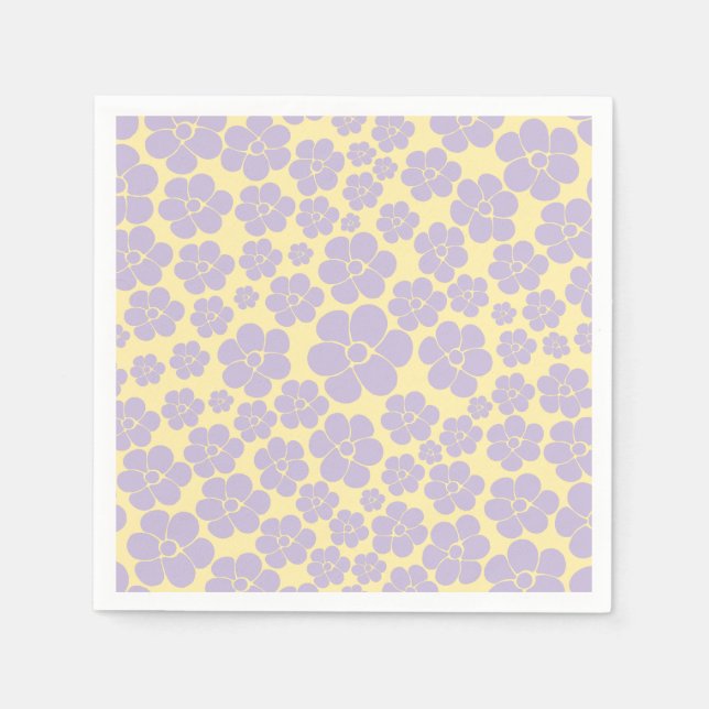 Flower Pattern - Pastel Yellow and Purple Napkin (Front)