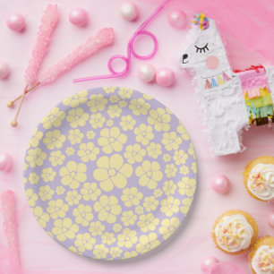 Flower Pattern - Pastel Yellow and Purple Paper Plate