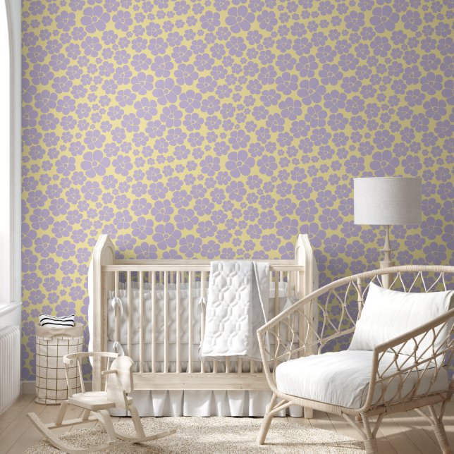 Flower Pattern - Pastel Yellow and Purple  Wallpaper (Kids)