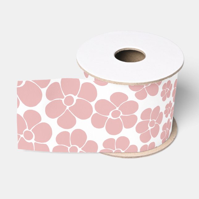 Flower Pattern - Pink and White Grosgrain Ribbon (Spool)
