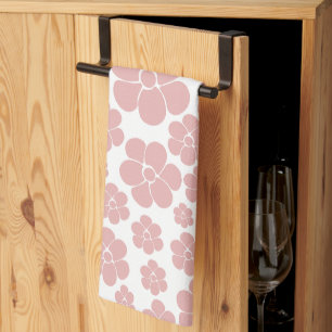 Flower Pattern - Pink and White Tea Towel