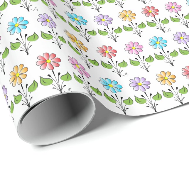 Flower Pattern Pink Blue Purple Orange Graphic Wrapping Paper (Roll Corner)