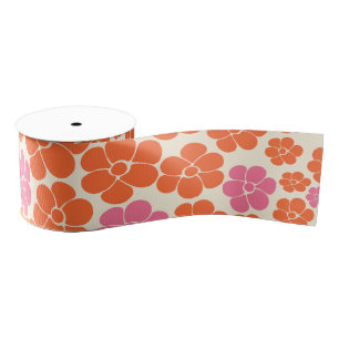 Flower Pattern - Pink, Orange and Cream Grosgrain Ribbon
