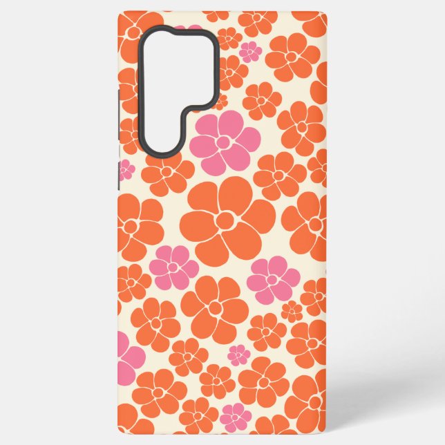 Flower Pattern - Pink, Orange and Cream Samsung Galaxy S22 Ultra Case (Back)