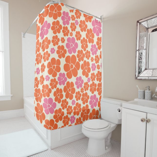Flower Pattern - Pink, Orange and Cream Shower Curtain (In Situ)