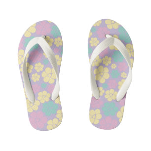 Flower Pattern - Pink, Yellow, Purple and Green Kid's Jandals