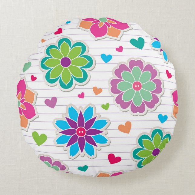 Flower pattern round cushion (Front)