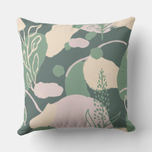 Flower pattern sage green throw pillow