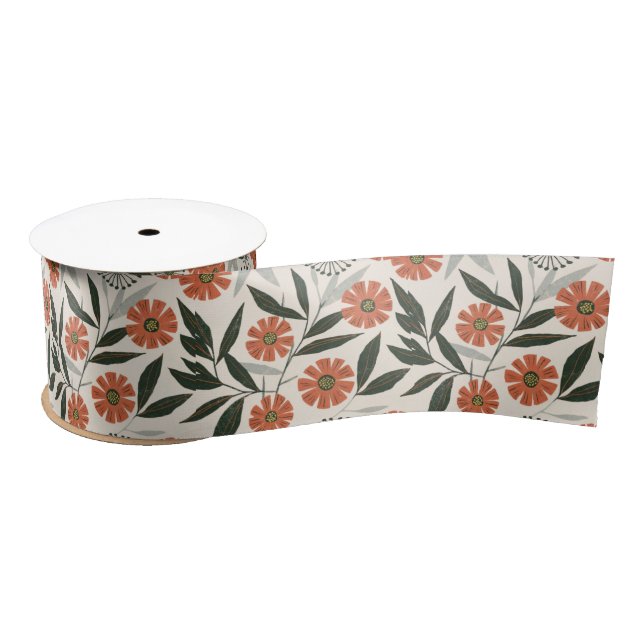  flower pattern satin ribbon (Spool)