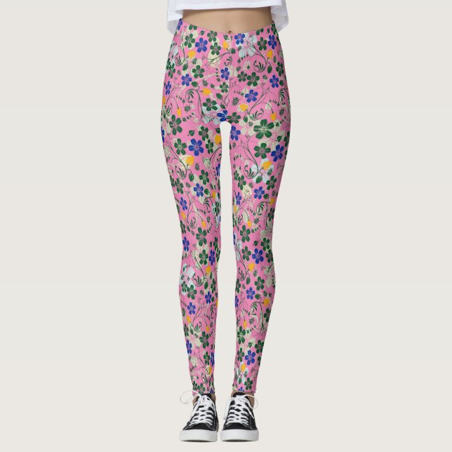 Flower pattern small flowers 13.w Pink BG Leggings (Front)