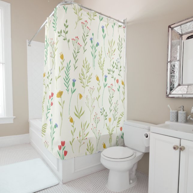 Flower Pattern Spring Floral Shower Curtain (In Situ)