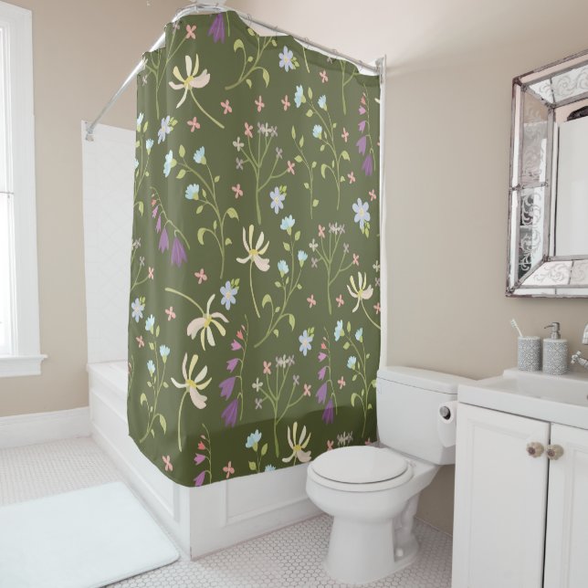 Flower Pattern Spring Floral Shower Curtain (In Situ)