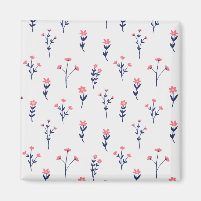 Flower Pattern Spring Floral Square Magnet (Front)