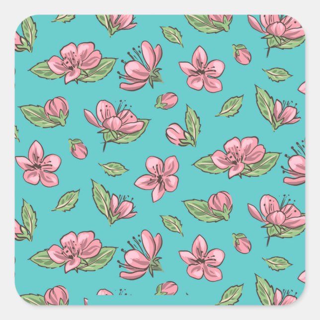 Flower pattern square sticker (Front)