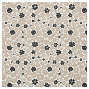 Flower Pattern - Taupe, Black and White Fabric