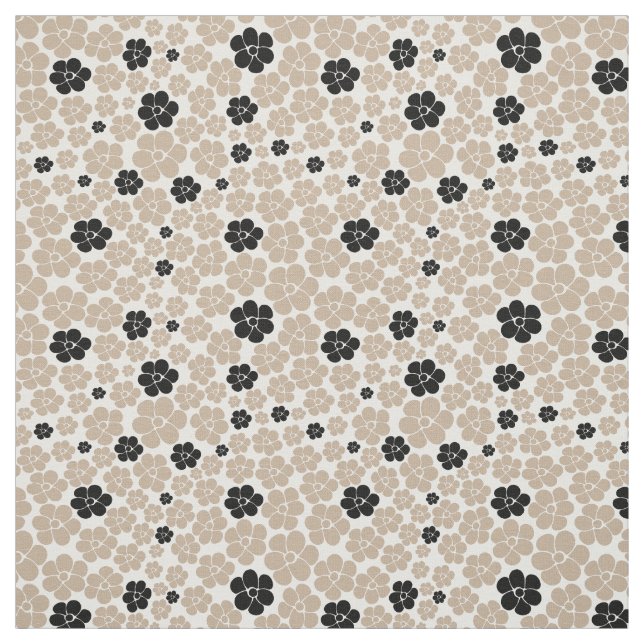 Flower Pattern - Taupe, Black and White Fabric (Swatch)