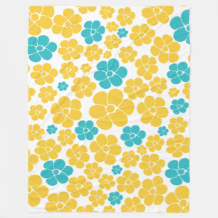 Flower Pattern - Turquoise and Yellow Fleece Blanket