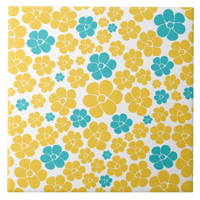 Flower Pattern - Turquoise and Yellow Tile (Front)