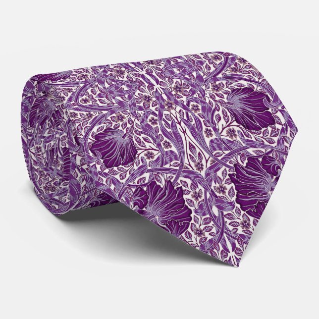 Flower Pattern Vintage William Morris Purple Tie (Rolled)