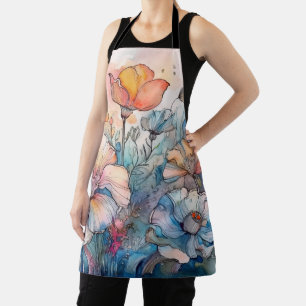 Flower Pattern Watercolor Apron