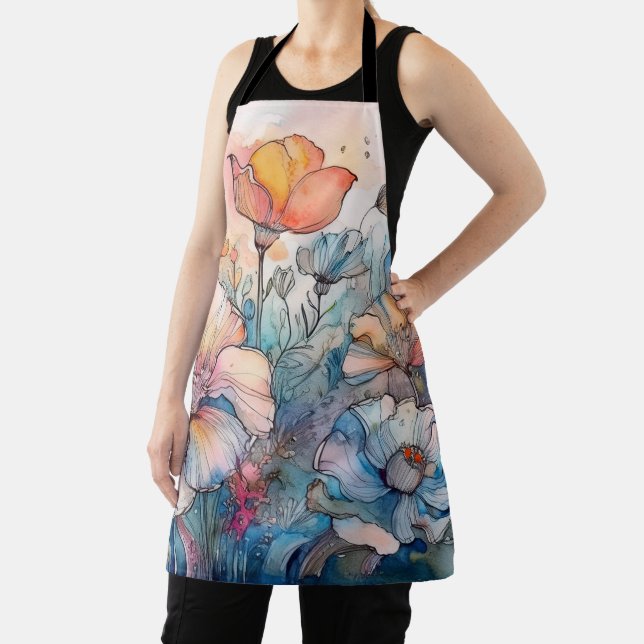 Flower Pattern Watercolor Apron (Insitu)