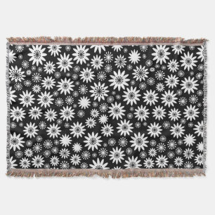 Flower Pattern - White and Black Throw Blanket
