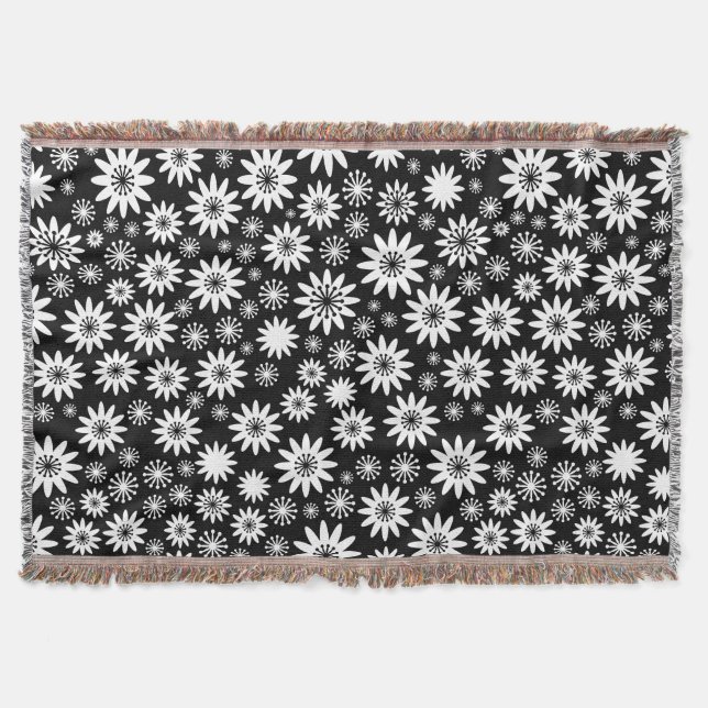 Flower Pattern - White and Black Throw Blanket (Front)