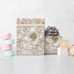 Flower pattern white gold wedding anniversary  wrapping paper<br><div class="desc">Celebrate your wedding, anniversary, bridal shower or birthday with this beautiful white and gold floral design featuring blossoms with their petals open wide surrounded by pretty stem swirls and a white background. This summer and spring flower inspired pattern is suited to decoupage projects too. Transform the ordinary to the spectacular...</div>