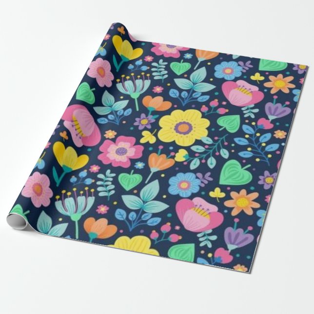 Flower pattern wrapping paper (Unrolled)