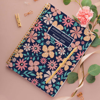 Flower Pattern Year and Name Navy Planner