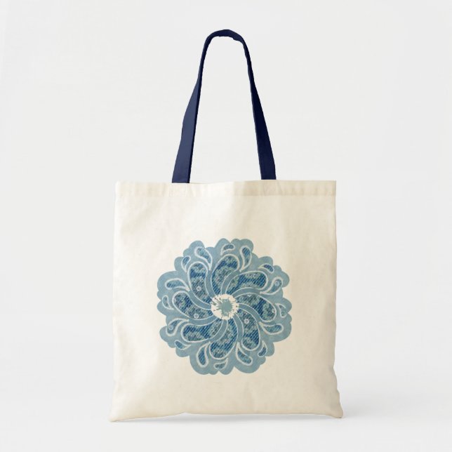 Flower patterned denim faded aqua bag (Front)
