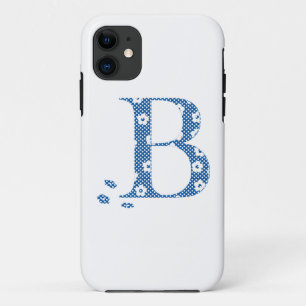 flower Patterned Letter B(blue & dots) iPhone 11 Case