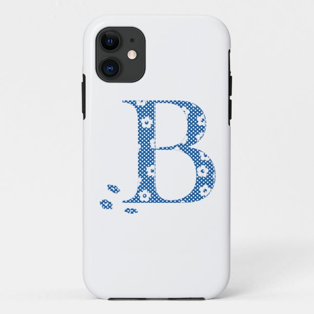 flower Patterned Letter B(blue & dots) Case-Mate iPhone Case (Back)