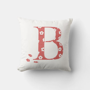 flower Patterned Letter B(red & dots) Cushion
