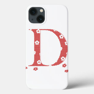 flower Patterned Letter D (red & dots) iPhone 13 Case