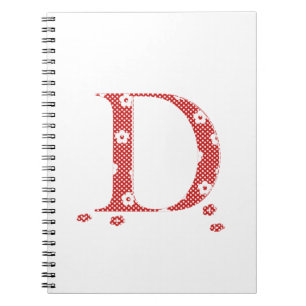 flower Patterned Letter D (red & dots) Spiral Notebook