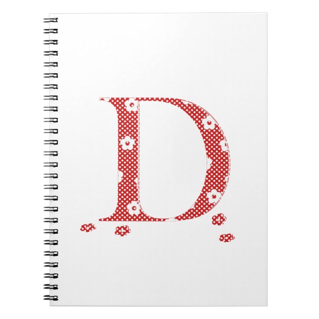 flower Patterned Letter D (red & dots) Spiral Notebook (Front)