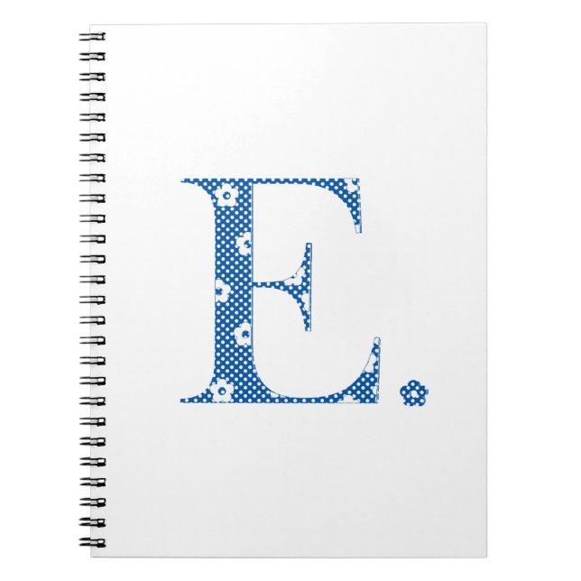 flower Patterned Letter E(blue & dots) Notebook (Front)