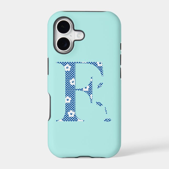 flower Patterned Letter F(blue & dots) Case-Mate i (Back)