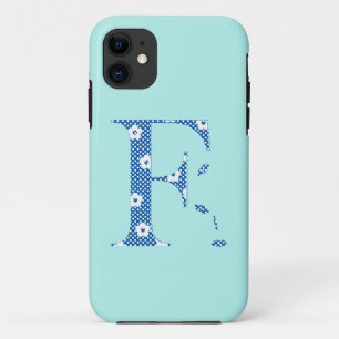 flower Patterned Letter F(blue & dots) Case-Mate i iPhone Case